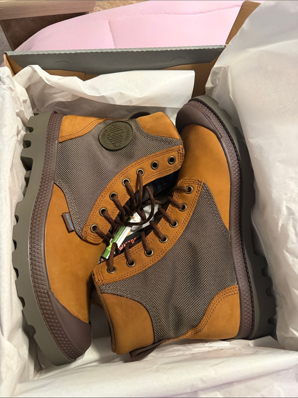 Palladium Men's Tan and Brown Mixed-Material Ankle Boots